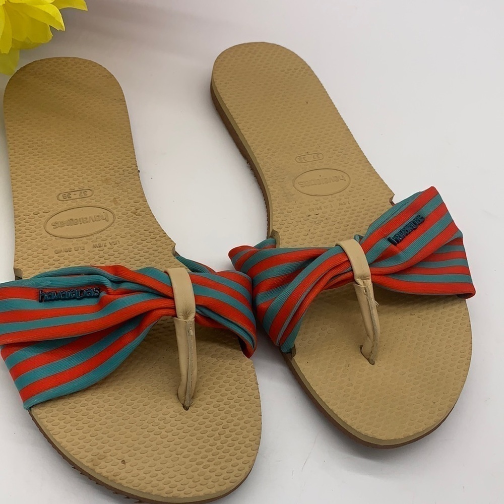 Havaianis blue red striped flip flop sandals 37/38. FFT0518C